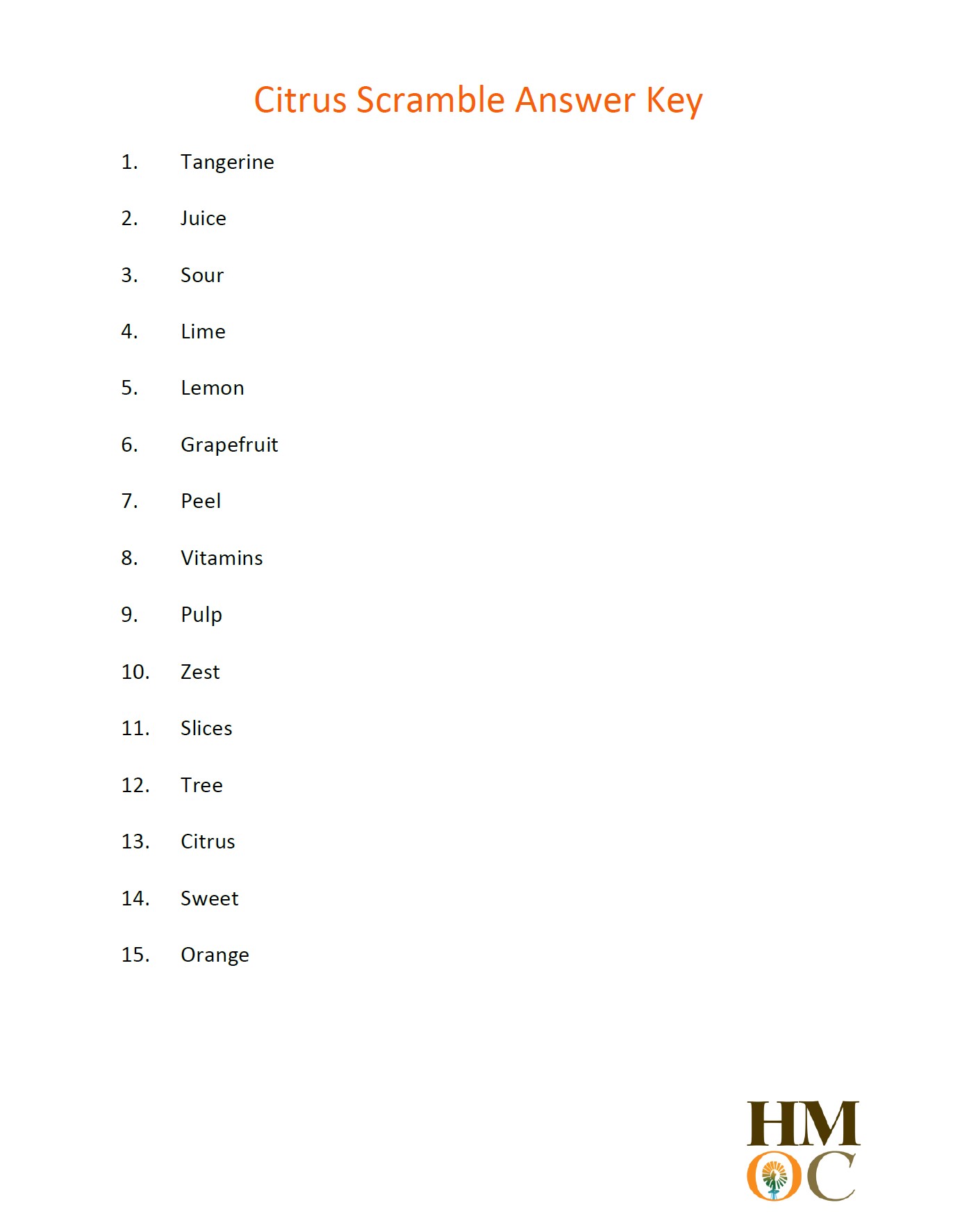 HMOC Citrus Scramble Answer Key