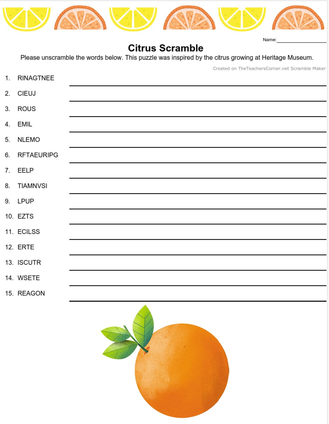 HMOC Citrus Scramble, fun online activity for kids