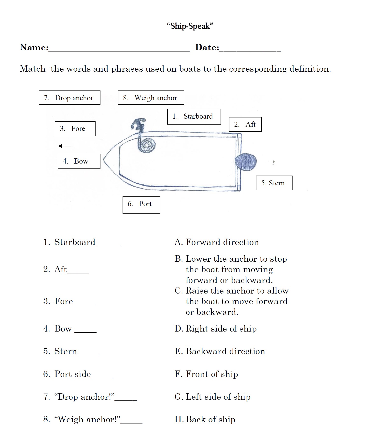 HMOC Ship Speak exercise, fun online activity for kids